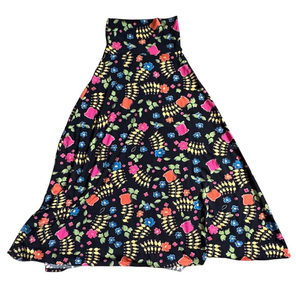 Lularoe Floral Maxi Skirt-Black W/ Neon Floral Pattern-XXS-GUC